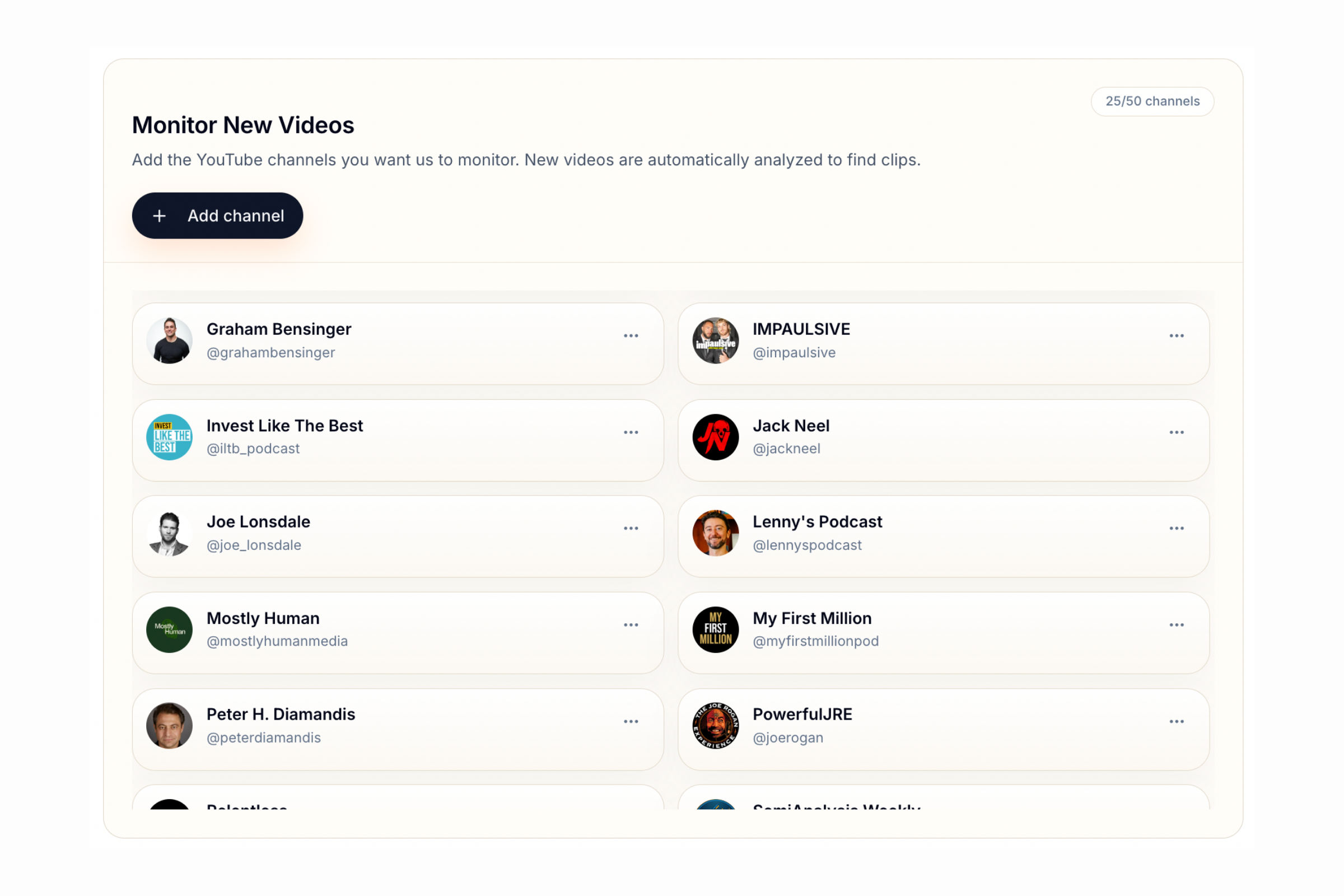 Add YouTube channels